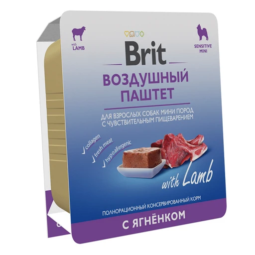 БРИТ вл Воздушный паштет д/с 100гр Мини Сенситив Ягненок/14