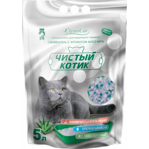Нап Чистый Котик силикагель 5л/2,2кг/6 колотый Алое Вера