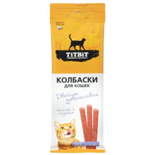 ТИТБИТ Колбаски Двойное Удовольствие д/кошек Ягненок  и Индейка 45гр